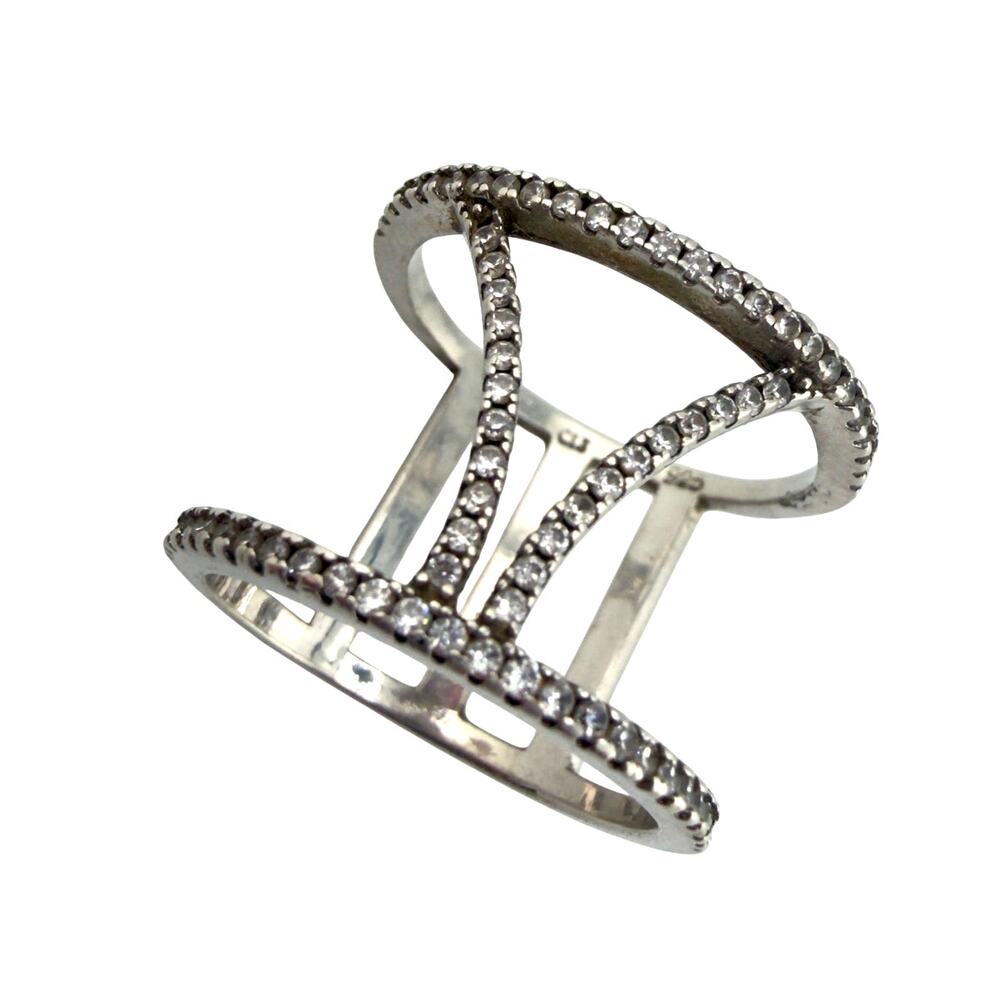 925 Sterling Silver Cubic Zirconia Pave Double Band Modern Minimalist 6.5 Ring
